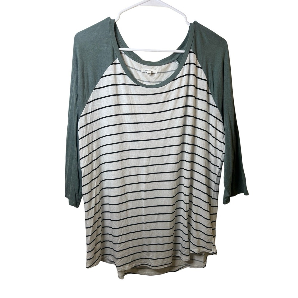 Maurices Green White Striped Half Sleeve Women's Top XL Casual Comfort